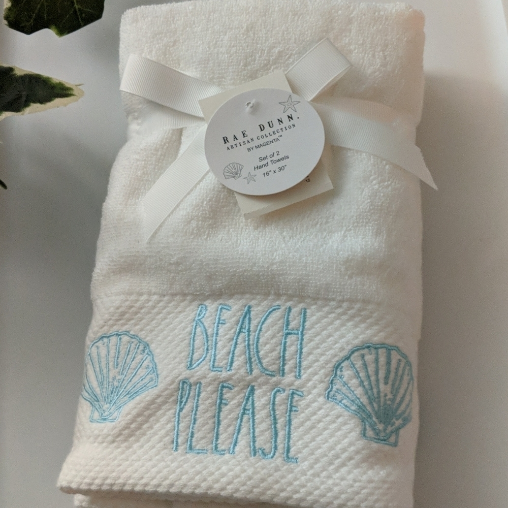 Rae Dunn 2 Hand Towels Beach Please Seashell